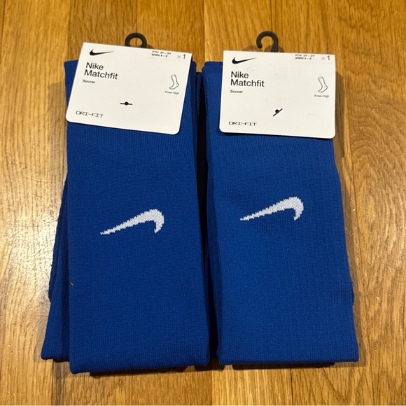 (2) Nike Dri FIT Matchfit Blue Soccer Socks Knee High YTH 3Y-5Y Women 4-6 - Picture 1 of 2
